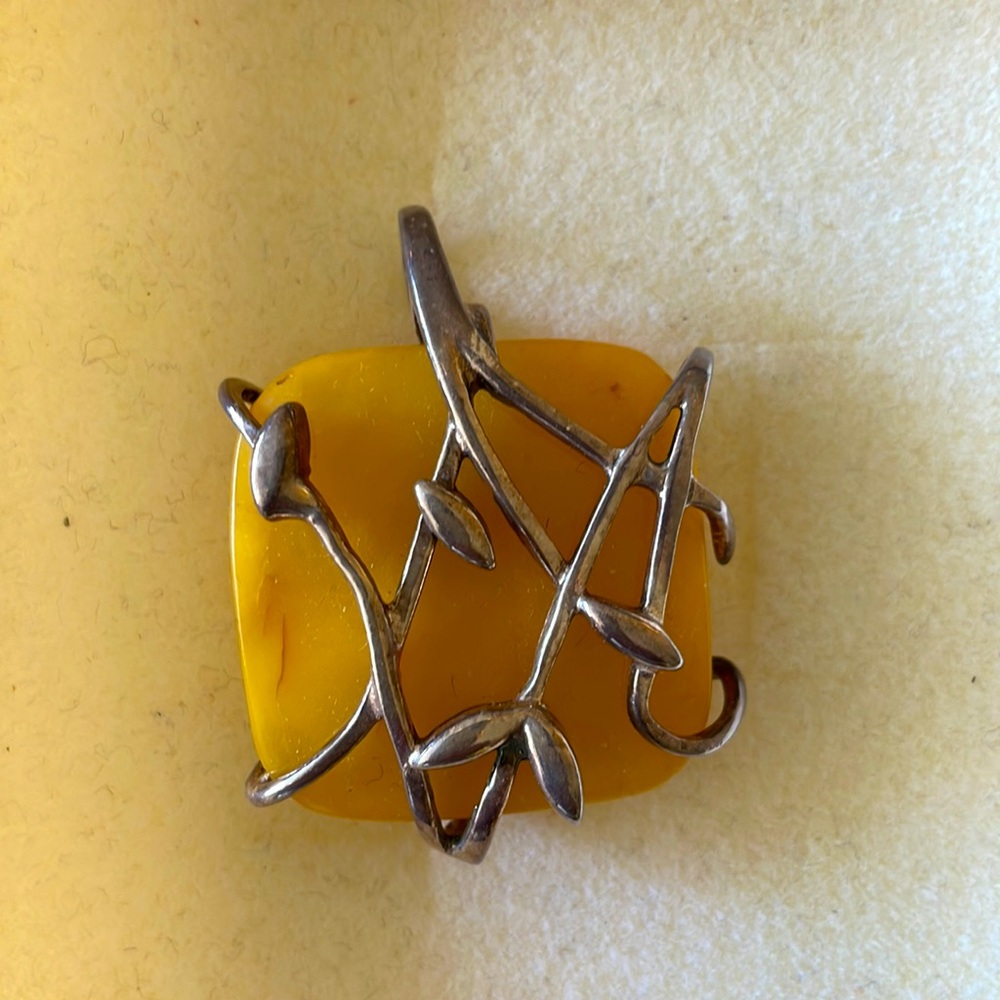 Polish amber pendant, sterling silver